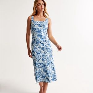 Abercrombie & Fitch Stretch Cotton Midi Dress in Blue Floral